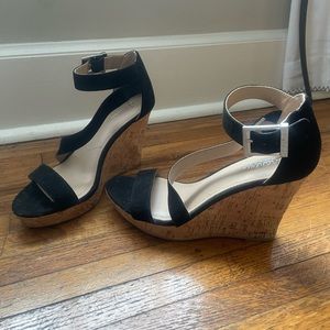 Cork wedge black heels